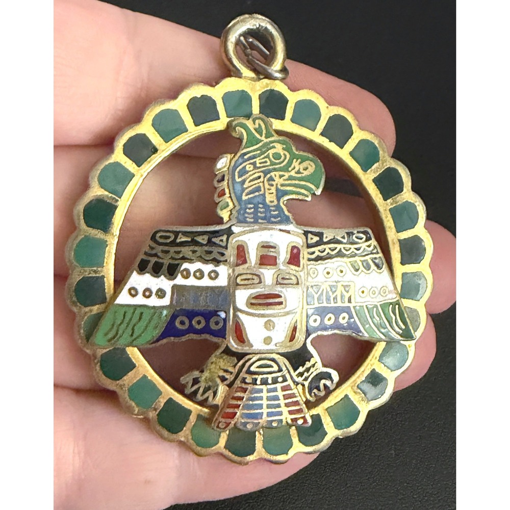 Vintage Thunderbird Pendant Southwest Tribal Enamel